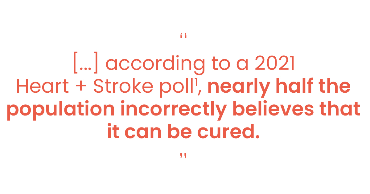 "according to a 2021 Heart + Stroke poll1, nearly half the population incorrectly believes that it can be cured."