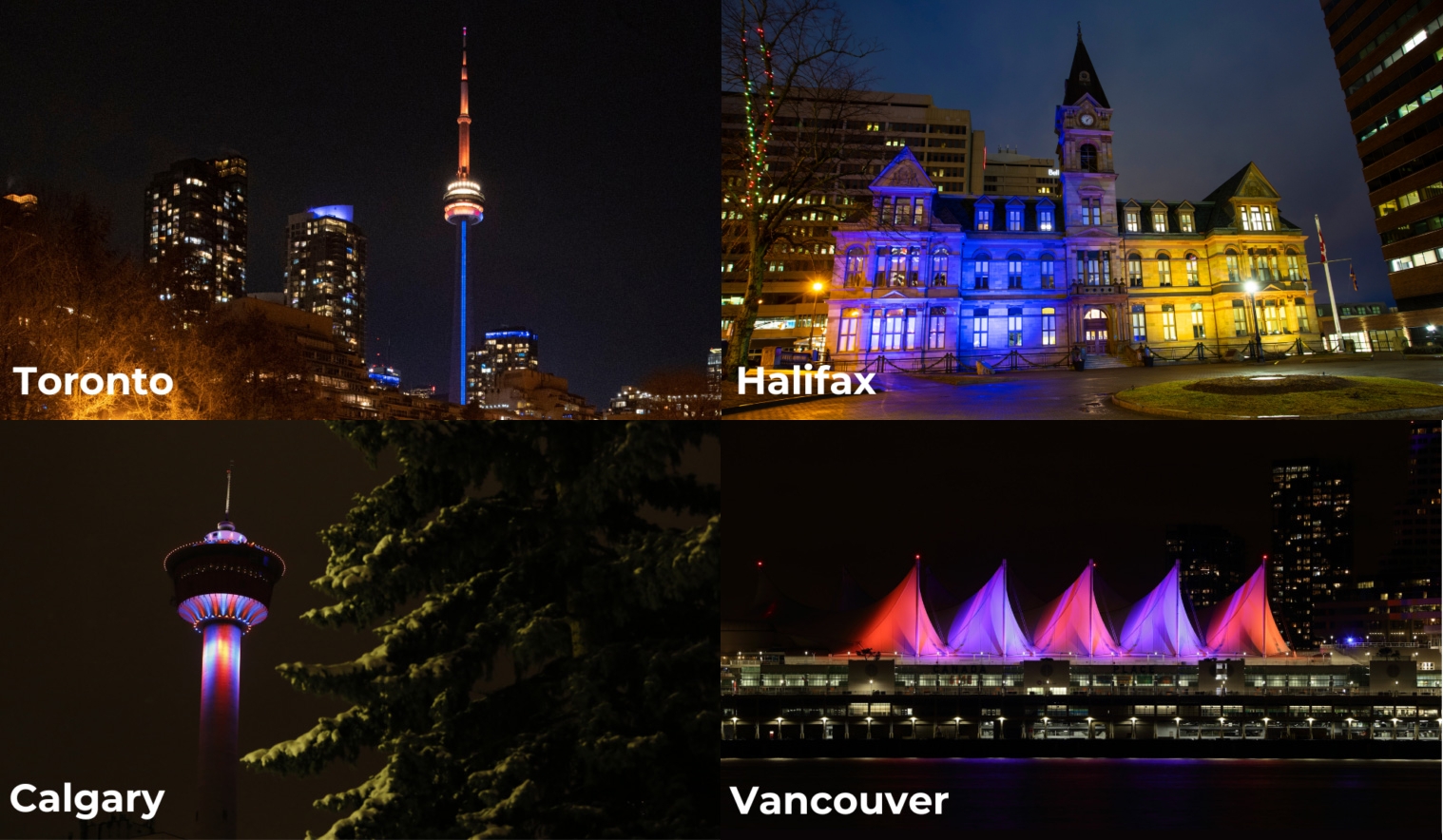Canadian landmarks supporting "World Cancer Day"