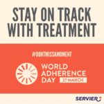 Banner that reads “Stick on track with treatment. Don’t miss a moment – World Adherence Day, 27 March”